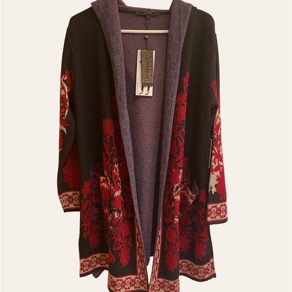 Women's Max Sport Long Open Front Cardigan Duster Sweater Hooded Size Medium NWT - Picture 2 of 6